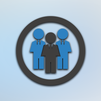 Graphic of three business figures inside a circle