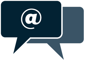 Graphic of two speech bubbles containing an email at symbol